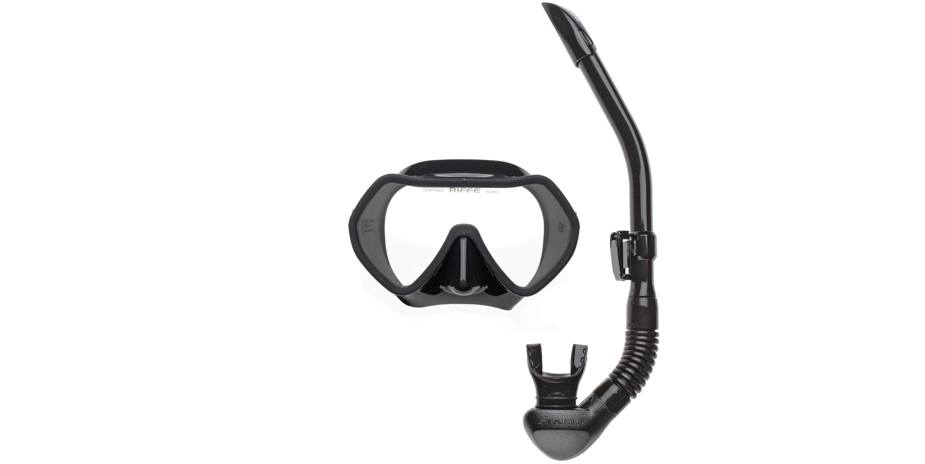 Premium Mask & Snorkel Set - Frameless Black – RIFFE Web Store