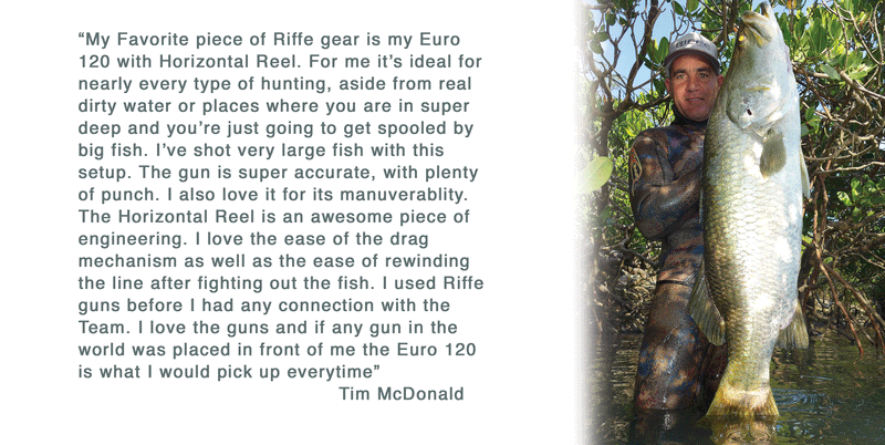 Tim McDonald RIffe Euro120 with Horizontal Reel spearfishing